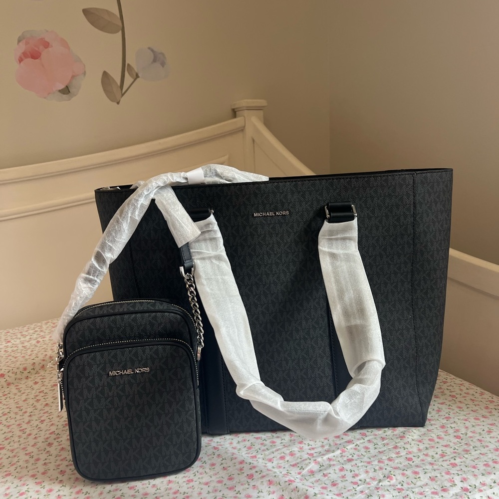 NEW Michael Kors Charcoal Tote and Crossbody Set